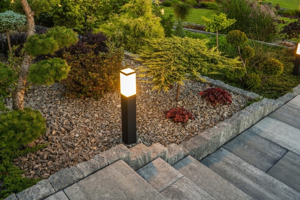 Professionally,Landscaped,Backyard,Garden,Illuminated,With,Outdoor,Bollard,Lamps,Installed